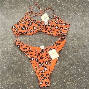Fabletics Orange Leopard Print Bikini Set